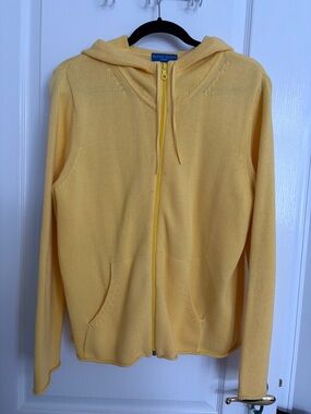 Karen Scott Yellow Hooded Zip Cardigan Sweater